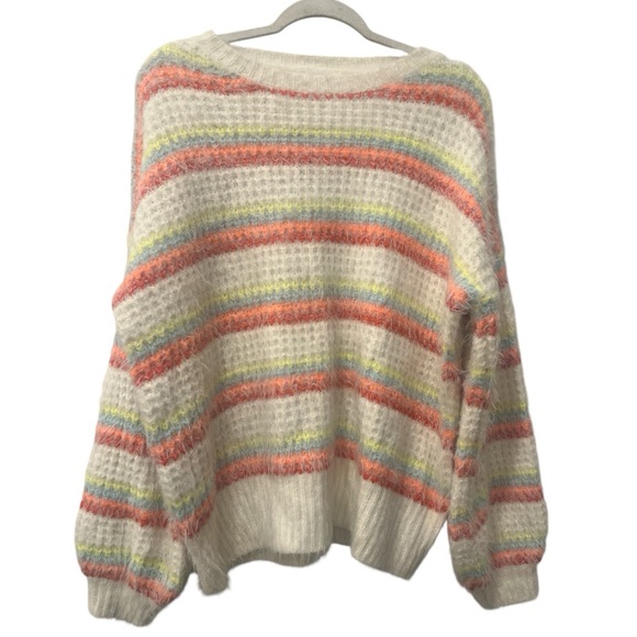 &Merci Pastel Rainbow Striped Sweater Fuzzy Soft Retro Oversized size medium - Picture 1 of 8